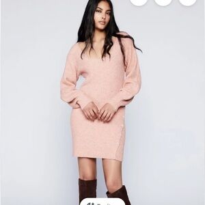Bardot Blush Knit Mini Dress with Side Button Detail